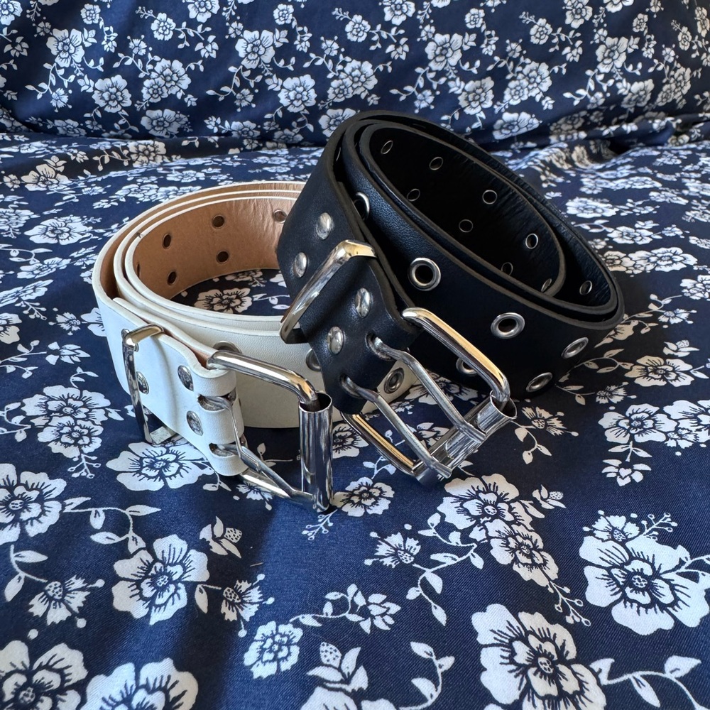 Black and White Double Grommet Belts